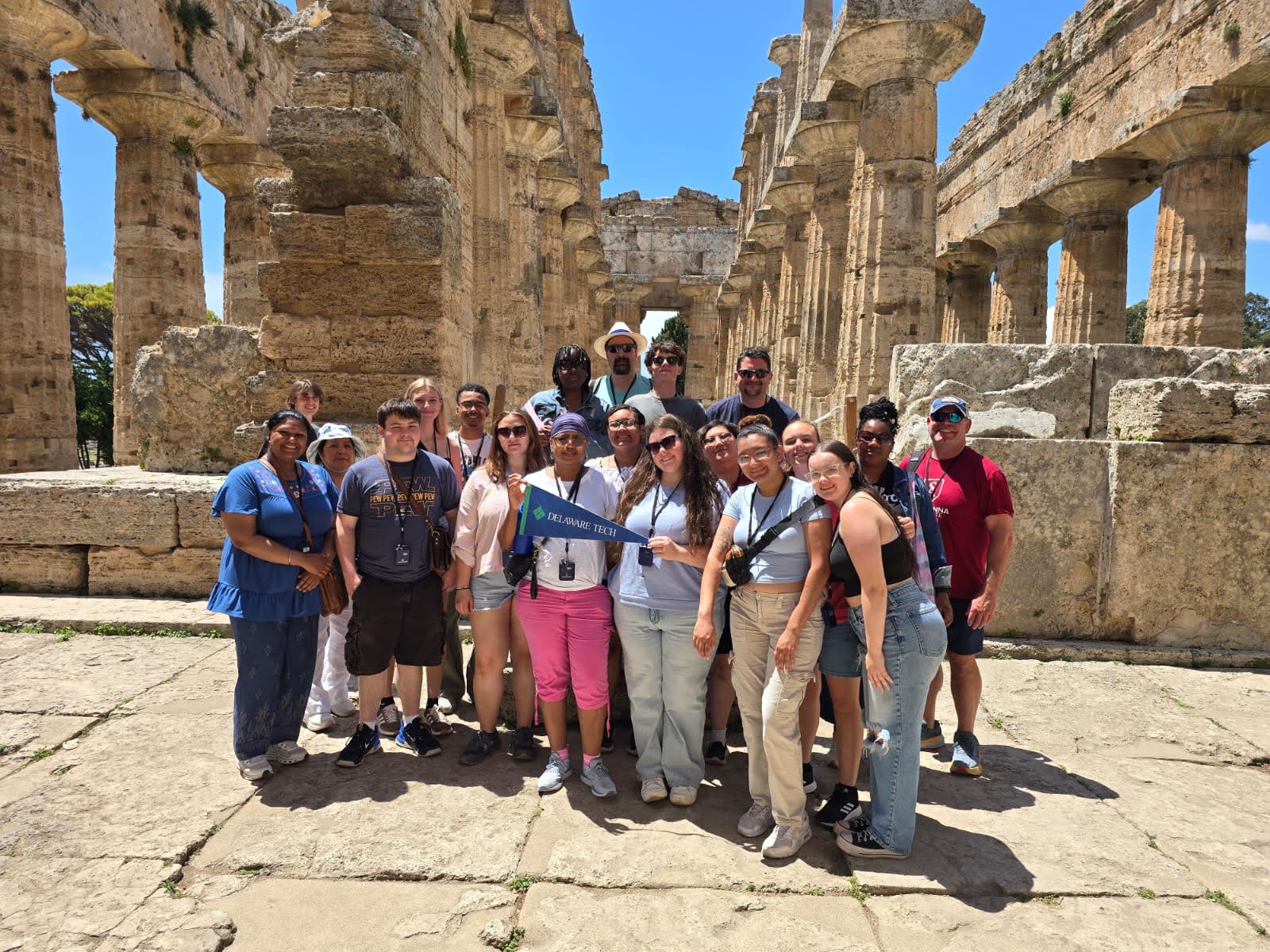Group photo in temple of Poseidon